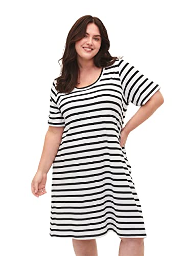 Zizzi Damen Große Größen Kleid Baumwolle Kurze Ärmel Streifen Gr 46-48...