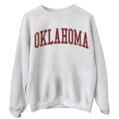 Oklahoma Crewneck Sweatshirt - Sports College Style Sweatshirt Vintage OK State Sweater M Ash