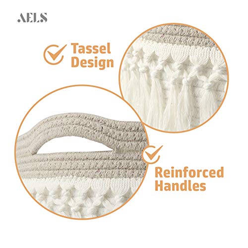 AELS XXXLarge 22"x22"x15" Rope Boho Basket Woven Laundry Basket for Blankets Storage Basket with Handle Comforter Cushions Storage Bins Thread Laundry Hamper-Brown White Gray 93 Liters - Thumbnail 3