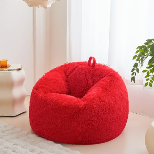 shaggy soft Red bean bag chair cover, for Living Room (No Filler), Comfy Fluffy plush Stuffed Animal Storage Big Gaming Bean Bag Chair Cover ,Furry Fuzzy Decor Home for girls, kids, teens, and adults