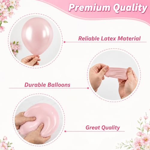 Image of Pink and White Balloons, 60 Pcs 12 Inch White Metallic Pink Latex Balloons with Silver Confetti and Double Stuffed Pearl for Baby Shower Birthday Party Decorations