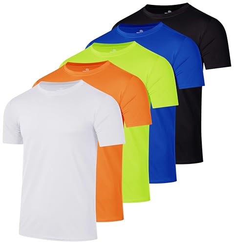 Men's Quick Dry Fit Shirt Short Sleeve Top Active Wear Training Athletic Base Layer Crew T-Shirt Fitness Rugby Gym Wicking Tee Workout Football Sports Running Exercise Undershirt - 5 Pack,Set 14-S
