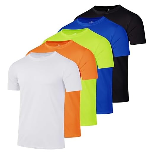 Men's Quick Dry Fit Dri-Fit Short Sleeve Active Wear Training Athletic Essentials Crew T-Shirt Fitness Gym Wicking Tee Workout Casual Sports Running Tennis Exercise Undershirt Top - 5 Pack,Set 14-XXL