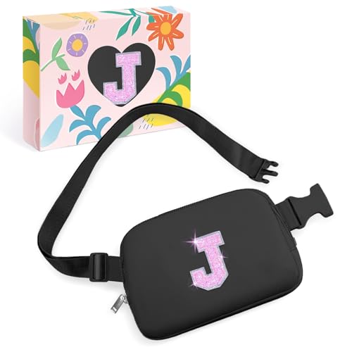 Image of COSHAYSOO Initial Letter Fanny Pack for Girls Personalized Christmas Birthday Gifts for 6 7 8 9 10 11 12 Year Old Teen Girl, Girly Fashion Crossbody Purse Belt Bag Preteen Tween Trendy Stuff Black J