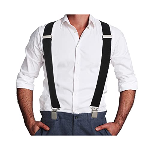 Eyret Men's Suspenders Adjustable Suspenders Elastic Leather Suspenders Men Suspender Heavy Duty Clips Suspenders For Men（A-Black #TOP2