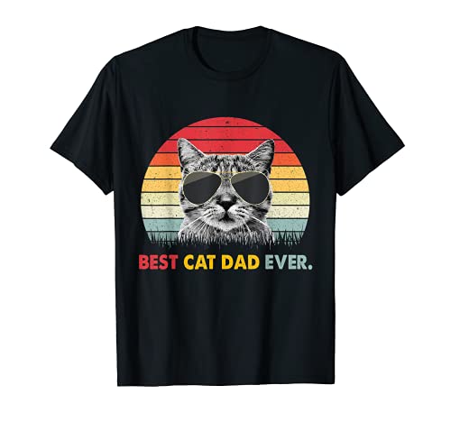 Best Cat Dad Ever Funny Retro Cat Amoureux Fête des Pères T-Shirt