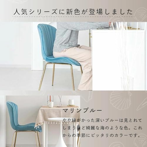 ASHEL クラム ダイニングチェア 【4脚セット】 ベロア 金脚 4本脚 チェア オフィスチェア パソコンチェア チェアー かわいい 韓国 インテリア アシェル (4脚セット, マーメイドグリーン) [3]