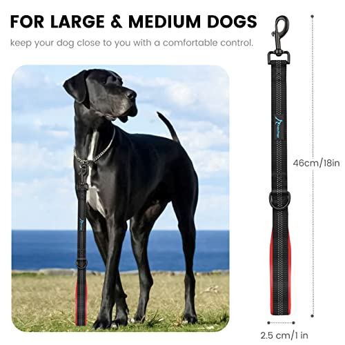 Image of Short Dog Leash 18in Padded Handle Dog Lead with 3 Reflective Thread for Large Medium Dogs Heavy Duty Dog Rope Double Layer Nylon Pet Leash (Pink, 18 in x 1 in - 1 Pack)