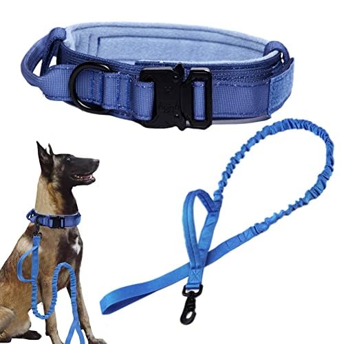 Image of Tactical Dog Collar and Leash Set Adjustable Military Nylon Dog Collar with Control Handle and Heavy Duty Metal Buckle for Large Dogs(Dark Blue XXL