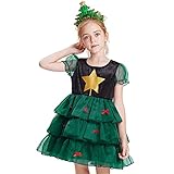 IKALI Weihnachtsbaum Kostüme Mädchen Santa Claus Fancy Kleid Outfit Kinder Weihnachtself Grün Kleid mit Stirnbändern 8-10 Jahre