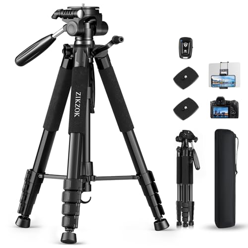 75' Camera Tripod, Aluminum Heavy Duty Camera Stand for ipad Phone, Travel Tripod with/Carry Bag/Phone Tablet Holder, Compatible with Canon Nikon Sony DSLR, Spotting Scopes, Max Load 15 Lb(Black)