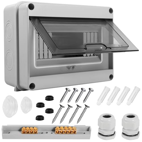 Frasheng Coffret Electrique Etanche Exterieur IP65, 8 Modules avec Terminaux et Rails Intégrés Boîte à Fusibles Distributeur en Saillie, Convient aux pièces humides ou aux espaces extérieurs