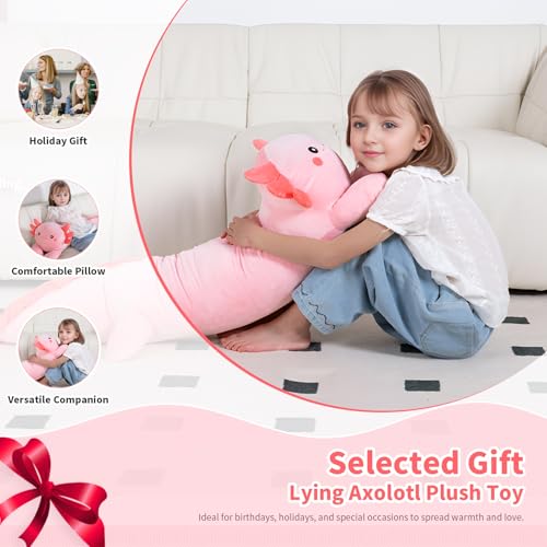 Image of Large 32 inch Axolotl Stuffed Anima Soft Pillow Big Plush Toy, Pink Axolotl Stuffy Plushie Gift for Kids Boy Girl Birthday