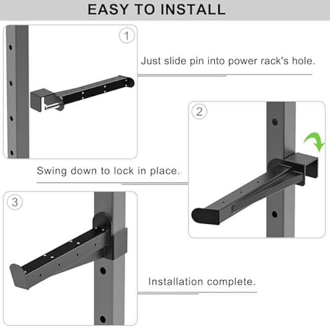 Heavy Duty Safety Spotter Arms for 2 x 2 or 3 x 3 Power Rack with 5/8 or 1 Holes, Adjustable Barbell Catch with Rubber Pad, 500lbs Capacity, Fits Squat Rack & Power Cage