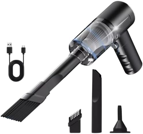 12000Pa Mini Cordless Handheld Vacuum Cleaner 120W High Power Portable USB Rechargeable USB Car Vacuum with HEPA Filter and 3 Multi-Surface Nozzles for Home and Vehicle Valeting Black