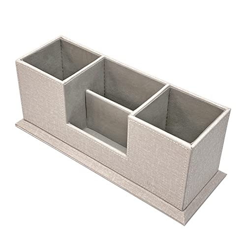 Unionbasic Desk Organizer, Desktop Caddy Leather Multi-Compartment Pen Holder Office Stationer Organizer, Multi-Color (Beige Linen Texture) #TOP4