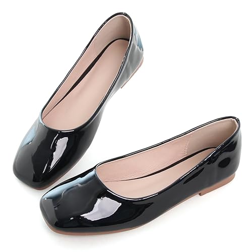 Image of ChaiRong Zhou Women Square Toe Ballets Flats Comfort Slip On Walking Shoes for Driving