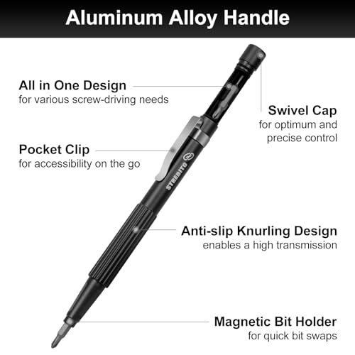 STREBITO Precision Screwdriver 13-in-1 Multi-Bit Small Screwdriver Set, Mangetic Pen Shape Pocket Screwdriver with Torx T5 T6 T8 T10, Pentalobe P5, Triwing Y00, for Phone, Computer, Laptop, Watch, EDC