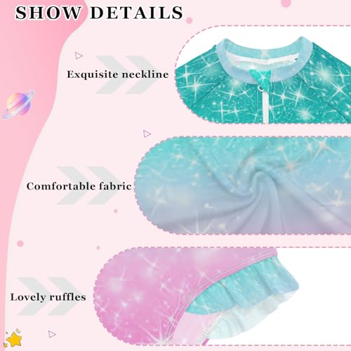 Glitter Teal Pink Girls Long Sleeve One-Piece Swimsuit UV Protection Swimwear Bathing Suit 208620364