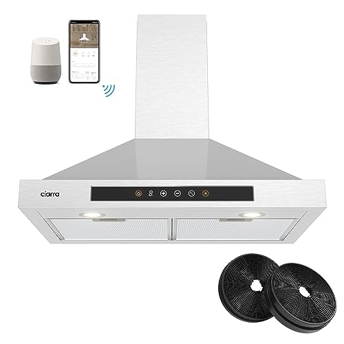 CIARRA Smart Range Hood 30 inch with Voice Control, Compatible with Alexa/Google Home/Smart Life Assistant, Kitchen Vent Hood in Stainless Steel with 2 Carbon Filters, CAS75308W-003