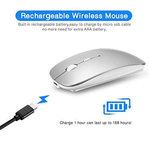 New [Upgraded] Slim Wireless Mouse, 2.4G Silent Laptop Mouse With Nano Receiver, Ergonomic Wireless Mouse For Laptop, Portable Mobile Optical Mice For Laptop, Pc, Computer, For Notebook Mac (Silver) #TOP3