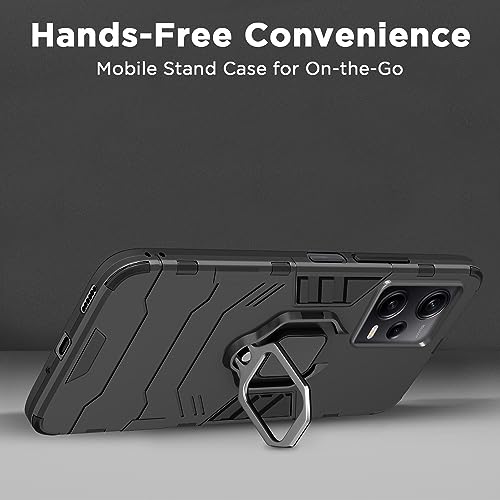 Image of Pikkme Poco X5 5G / Mi Redmi Note 12 5G Back Cover | D5 Tough Armor Bumper | 360 Protection Case | Ring Holder Stand Case for Poco X5 5G / Mi Redmi Note 12 5G (Black)
