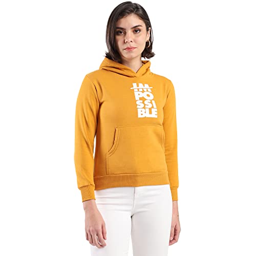 Image of PINACOLADA Women's Cotton Solid Printed Sweatshirt with Hoodie, Regular Fit for Casual Wear Full Sleeve Sweatshirt Crafted with Comfort Fit and High-Performance for Everyday Wear