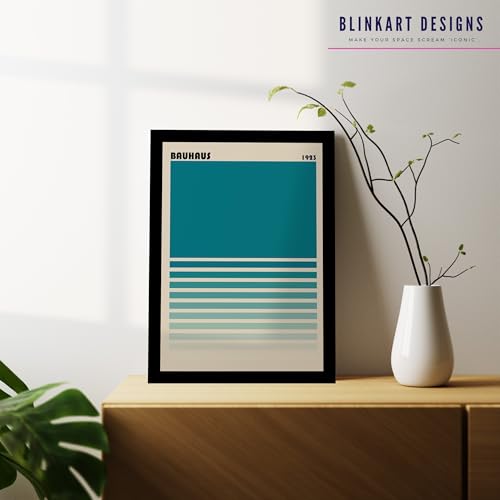 Image of BLINKART Vintage Bauhaus Retro Geometric Aesthetic Poster Gallery | Colorful Wrap Framed For Home Office Studio Living Room Modern Art Studio Decoration Abstract Shapes | (d88) | 13x10 Inch