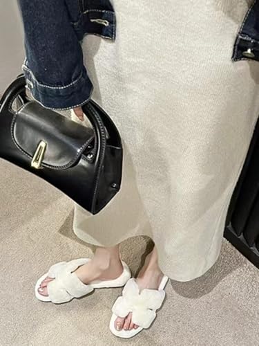 Women's Fuzzy Slippers Fluffy Cozy Comfy Memory Foam Open Toe House Slippers Faux Fur Soft Plush H-Band Slides Anti-Skid Indoor Outdoor Home Bedroom Shoes for Women4