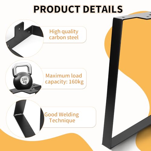 DBREAKS 35 cm Trapezoidal Table Legs, Black Trapezoid Table Leg, Metal Furniture Feet, Table Frame Table Runners with Screws - Image 3