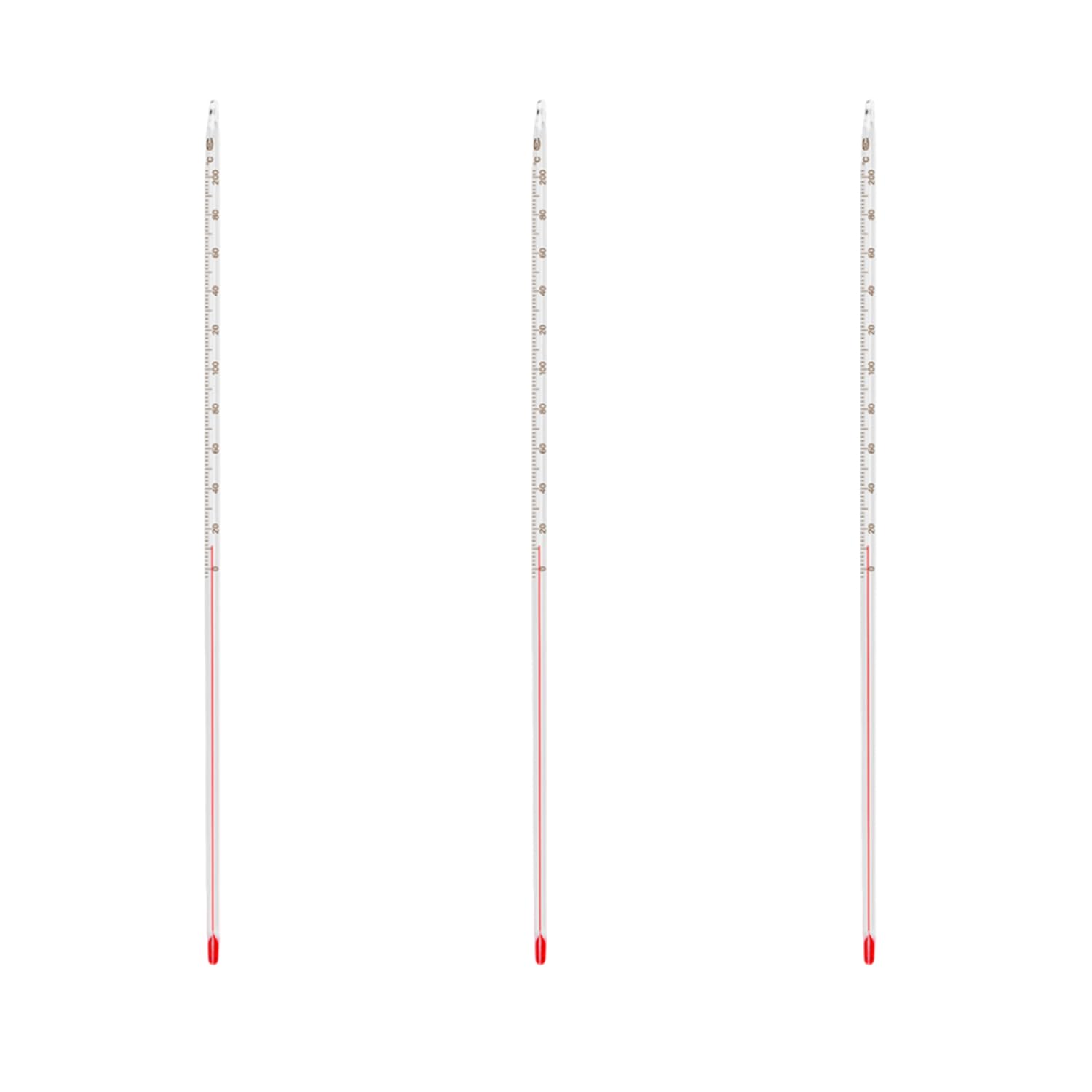 Deschem 3-Pack Glass Celsius Thermometers 0-200°C 300mm Lab Grade High Precision Red Line Borosilicate