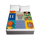 Chickwin Sábana Bajeras Ajustables, 3D Patrón de Baloncesto Sabana Elástica para Colchones de 30cm Altura, para Cama Individual o Matrimonial (Baloncesto de Dibujos Animados,90x200x30cm)