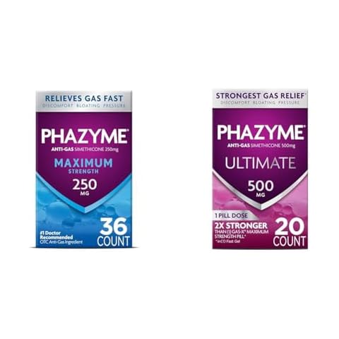 Phazyme Gas Relief Bundle with 36 Count 250mg Simethicone Maximum Strength Fast Gels and 20 Count 500mg Simethicone Ultimate Strength Fast Gels Cover