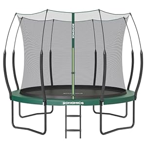 SONGMICS Federloses Trampolin Ø 305 cm, Trampolin Outdoor für Kinder, elastische Seile, Sicherheitsnetz mit Reißverschluss, Glasfaserstangen, sicher, geräuscharm, dschungelgrün STR106C01