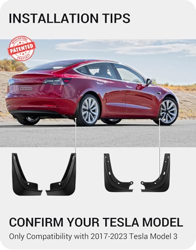 Image of BASENOR 2017-2023 Tesla Model 3 Mud Flaps Splash Guards Fenders (Proprietary Design) No Drilling No Tape Mudflaps All Weather Protector Mudguards for Model 3 Exterior Accessories (Set of 4)