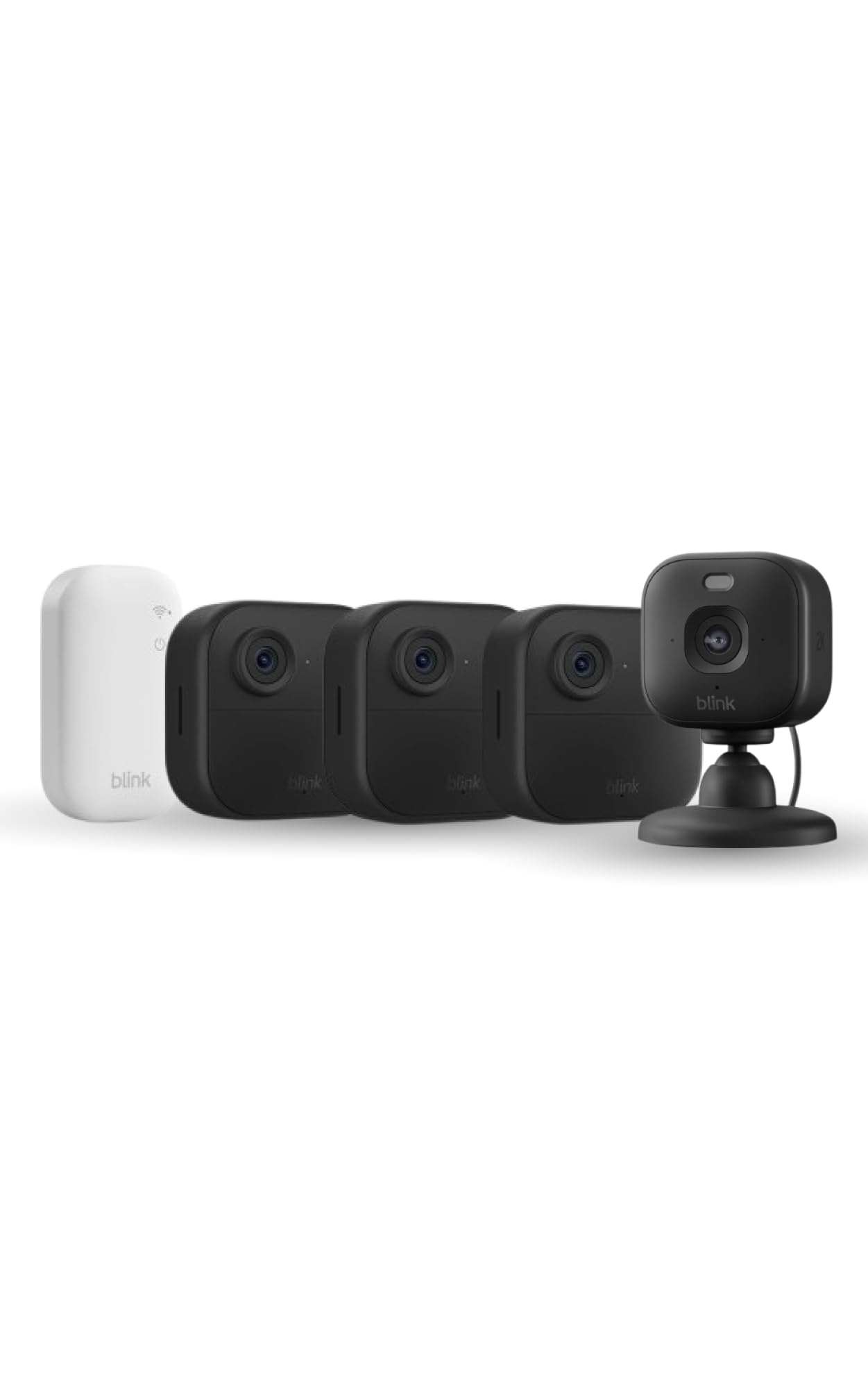 Blink Außenkamera 2K+ (neueste Generation) + Blink Mini 2K+ – Kabellose, intelligente Sicherheitskamera, 2K-Videoauflösung. Sync-Basismodul enthalten – 3-Kamera-System, Schwarz