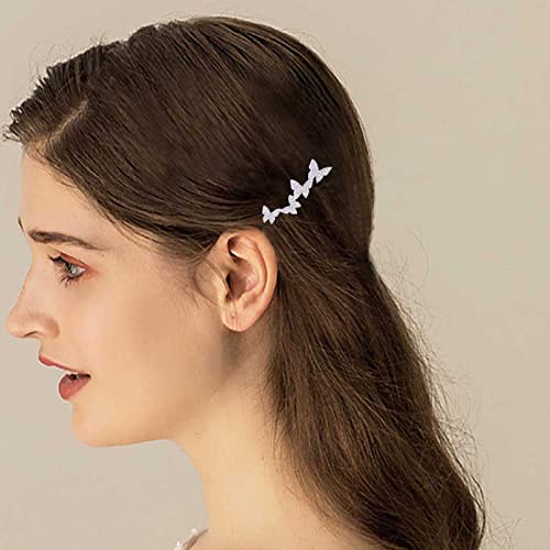 Aneneiceera Crystal Butterfly Hair Clip Silver Hair Barrette One word Clip Rhinestones Hair Pin Headpieces Decorative Hair Pins Headwear Bride Hair Accessories for Women and Girls (Silver) - Image 2