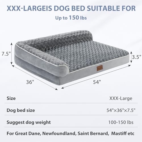 BFPETHOME Orthopedic Dog Bed for Extra Large Dogs-Big Waterproof Sofa Dog Bed with Removable Washable Cover, Large Dog Bed with Waterproof Lining and Nonskid Bottom,Pet Bed for Large Dogs.
