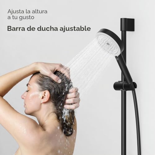 Miniatura 7 de Auralum Barra De Ducha 65cm De Acero Inoxidable, Columna Sin Grifo Con Soporte De Alcachofa Ducha 360 Giratorio Ajustable, Compatible Con Agujeros Existentes De Montaje Negro
