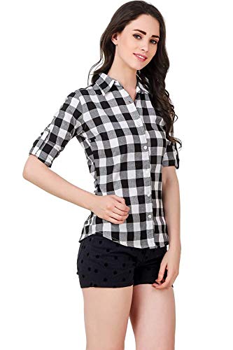 Image of Vastraa Fusion Women's Cotton Checkered Shirt (TS0930-5XL Black-White 5XL)