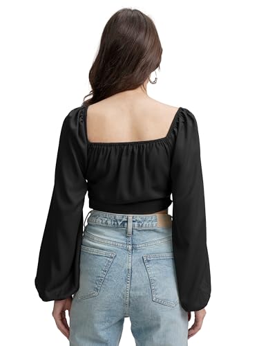 Image of Tokyo Talkies Women's Puff Long Sleeves Front Pull-Up Tie-Up Crop Top | Trendy & Flattering | Perfect for Casual & Party Looks | Tops for Woman | Women Tops | Stylish Top