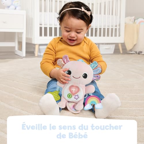 VTech - Eliott, Bébé Axolotl Musical, Peluche Bébé Interactive et Sensorielle, Jouet d'Éveil Poussette Fabriqué avec des Matériaux Plus Durables, Cadeau de Naissance Dès 3 Mois - Contenu en Français – Image 4