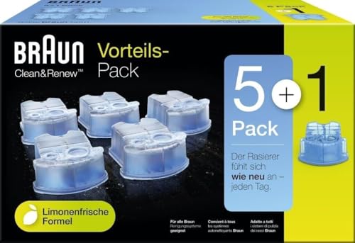 Braun Clean And Renew Recharge De Cartouches Pour Rasoir Électrique, Pack De 5+1, Compatibles Avec Tous Les Braun SmartCare Et Clean&Charge Centers