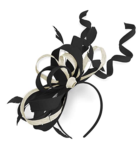 Chapeau bibi en sinamay noir et crème Caprilite pour femme