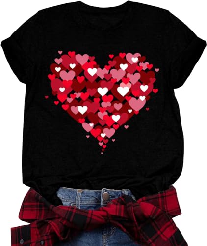 Image of Valentines Shirts for Women Valentine Love Heart Printed Graphic Tshirt Cute Girls Casual Top