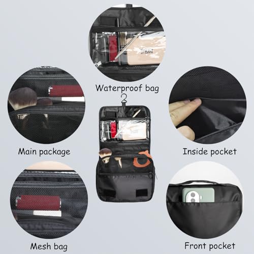 Image of Foldable Hanging Travel Toiletry Bag,Waterproof Portable Travel Bags, Multifunction Travel Makeup Cosmetic Bag Organizer with Hanging Hook (Grey), Grey, Common