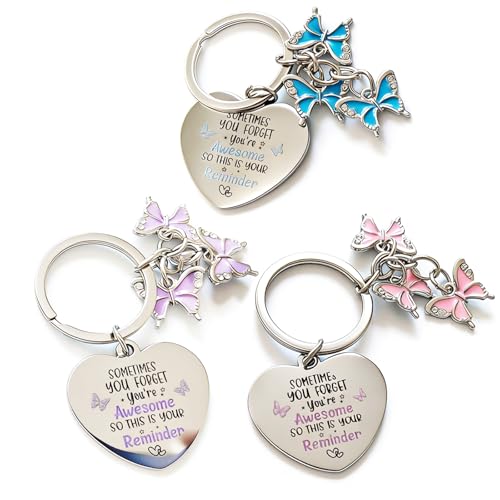 Ouyatoyu 3pcs Inspirational Butterfly Reminder Keychain Gifts for Women Encouragement