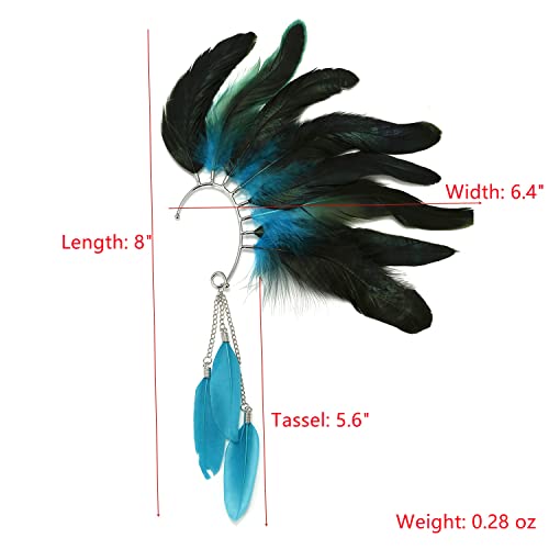 Gogngtr Bohemian Show Costume Feather Ear Cuff，For Women，Long Feather Ear Cuff，Feather Earrings，Handmade Natural Tassels Feather Accessories (Color H) #TOP5