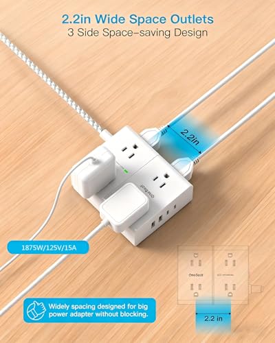Image of 10 Ft Flat Plug Extension Cord with Multiple Outlets, Surge Protector Power Strip 10 Ft Long Cord, 8 Outlet 4 USB Ports (2 USB C), Multi Outlet Wall Plug for Office, College, Dorm Room Essentials