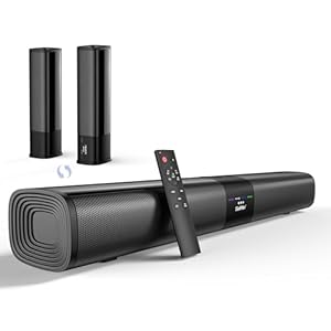Saiyin Soundbar for TV, Sound Bar with Optical/ARC/AUX and Bluetooth 5.3 Inputs, 50W Peak Power, Surround Sound System with Flexible Placement Options,Wall Mountable